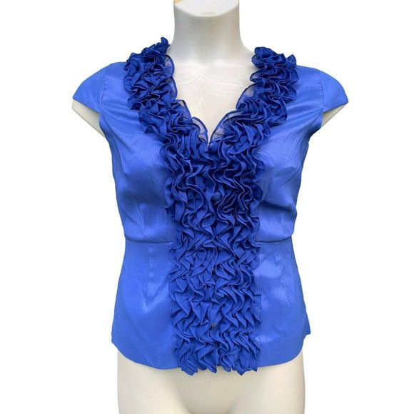 NWT Cobalt Blue Ruffle Top Soraya Golyari Evening Wear Formal Blouse Royal Sz S - Picture 1 of 8